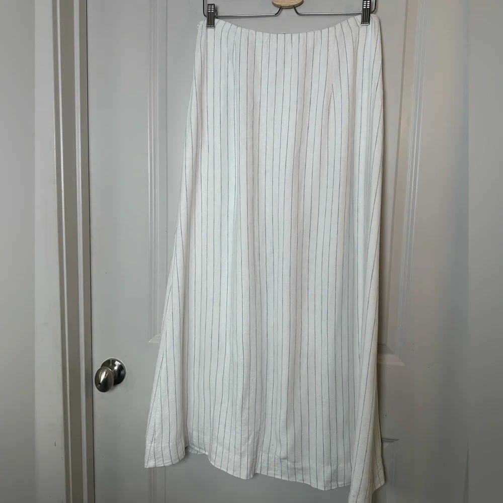 Abercrombie & Fitch Linen Blend Column Pinstripe Maxi Front Slit Skirt, Medium